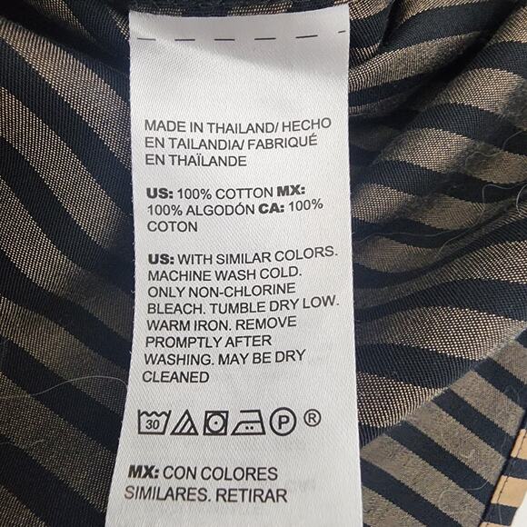 Chico's Women's No Iron Sateen Imperial Stripe Shirt 20/22 Black Neutral Button - Picture 10 of 11